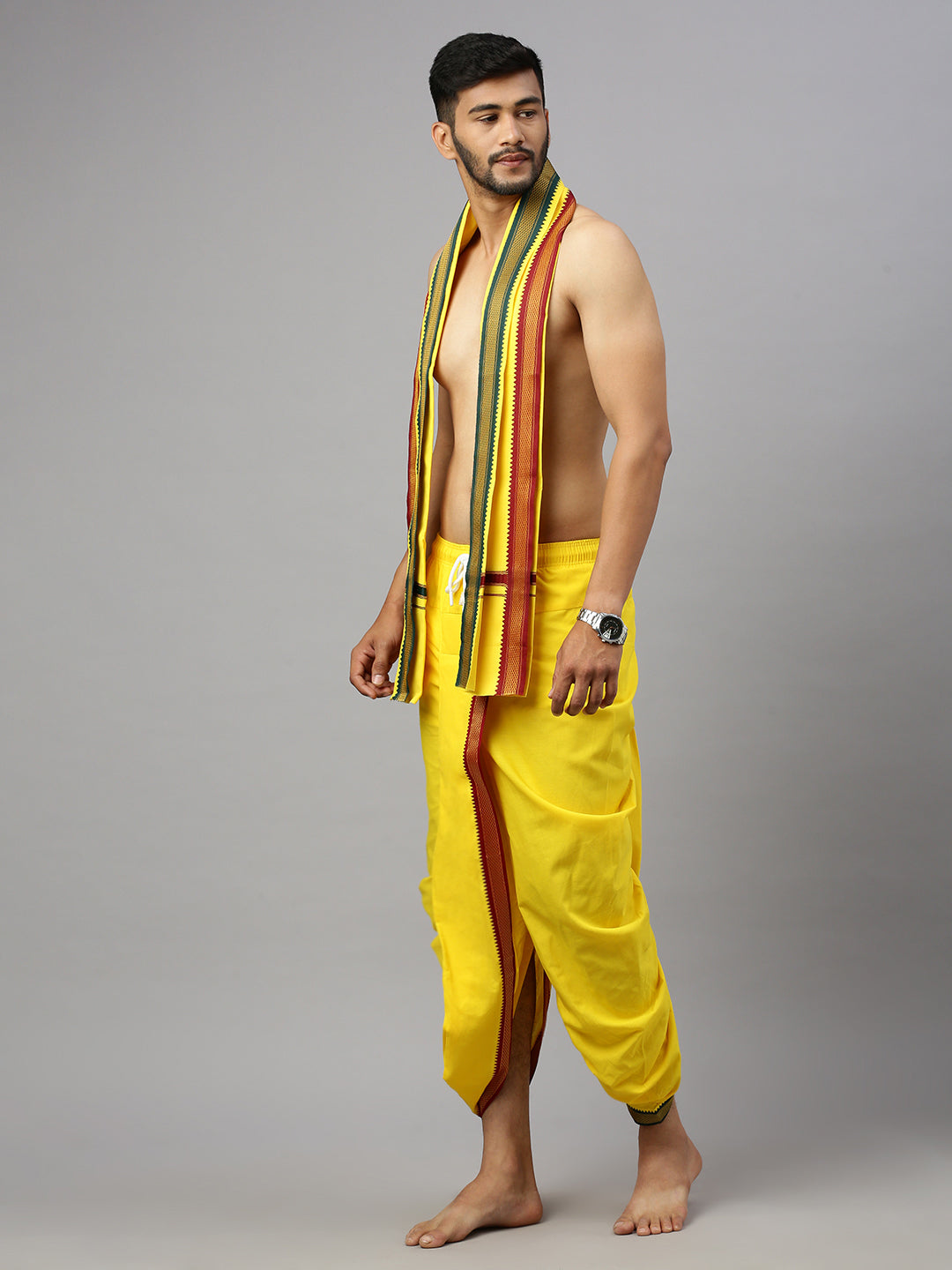 Men Readymade Panchakacham Set Yellow Naivedhya