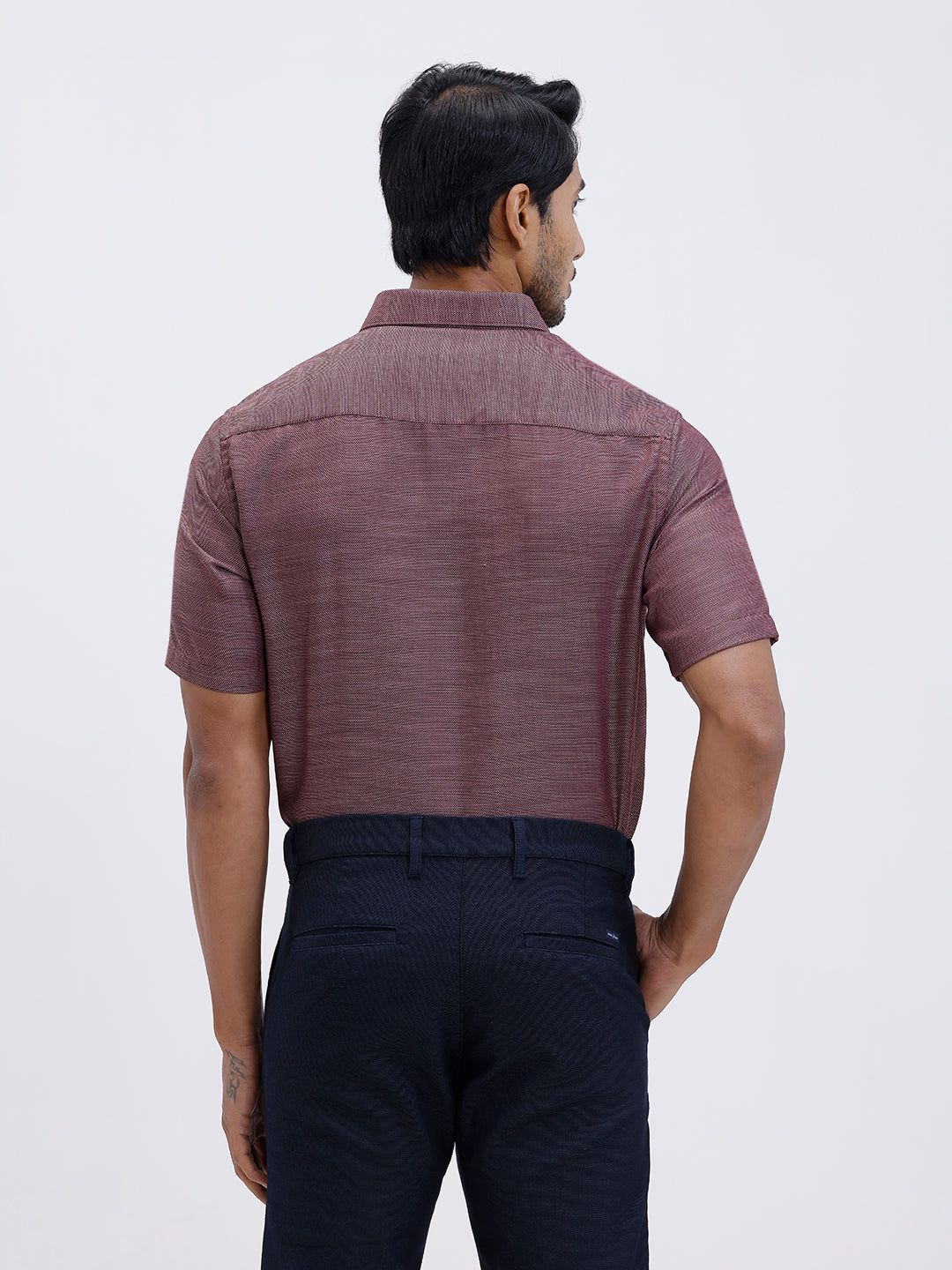 Men Cotton Rich Half Sleeve Shirt Maroon Red Dobby T59 AIT2