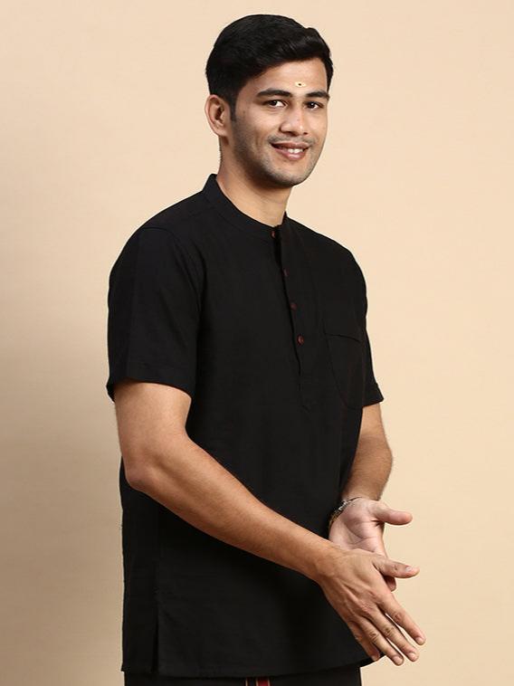 Men Short Length Pocket Kurta Black PB17