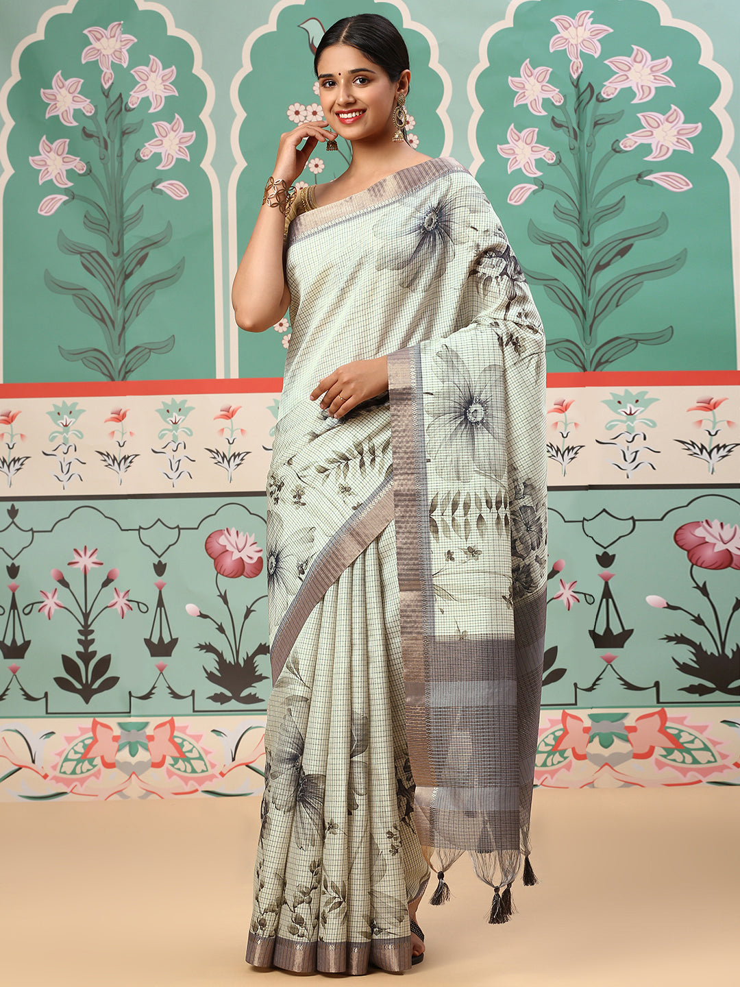 Women Semi Tussar Saree Green ST139