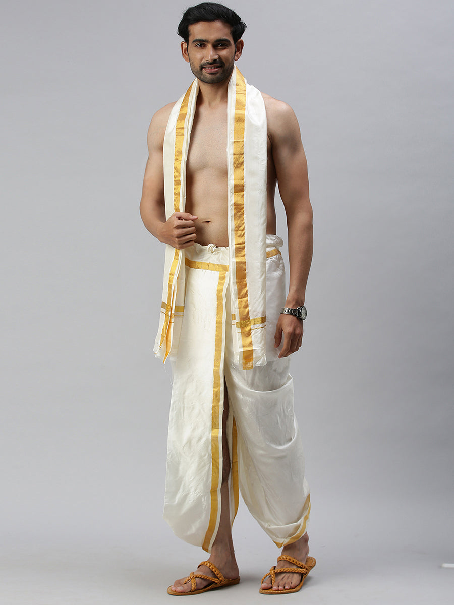 Mens RP Pure Silk 3/4 Inch Readymade Panchakacham & Towel