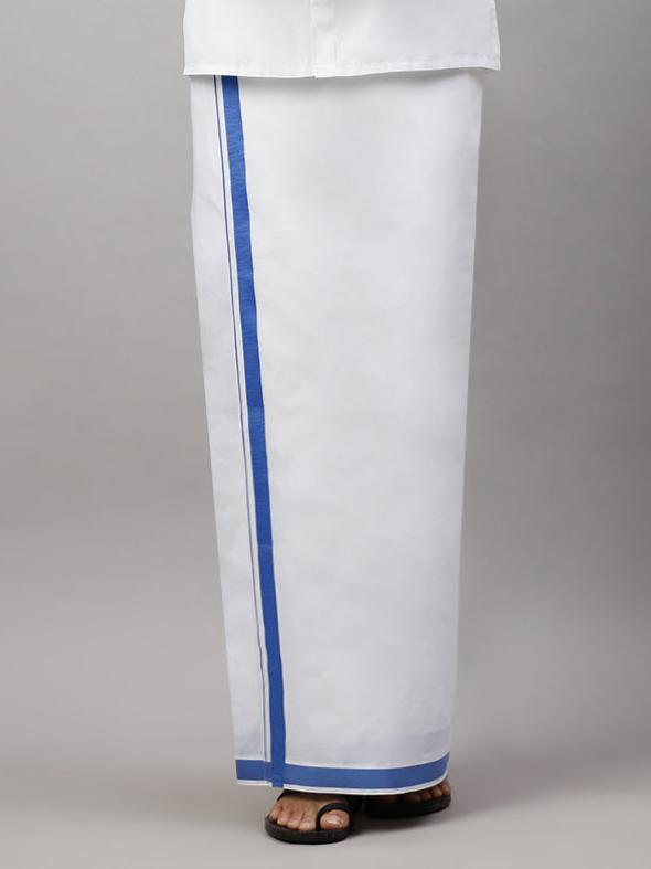 Men White with Blue Fancy Border Single Layer Dhoti Winner Spl WS18