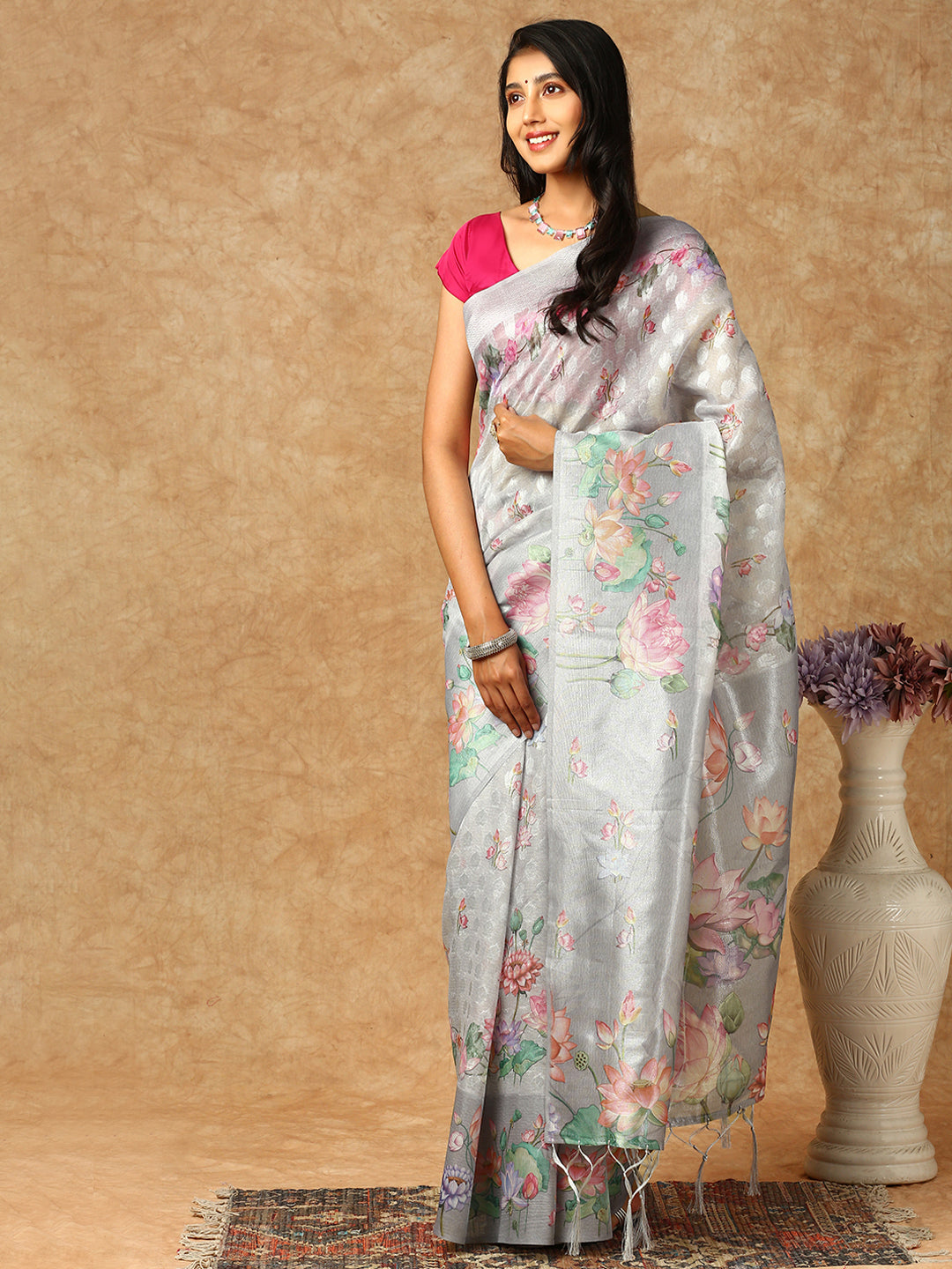 Couple Combo Shirt & Dhoti Set with Saree Grey SS314