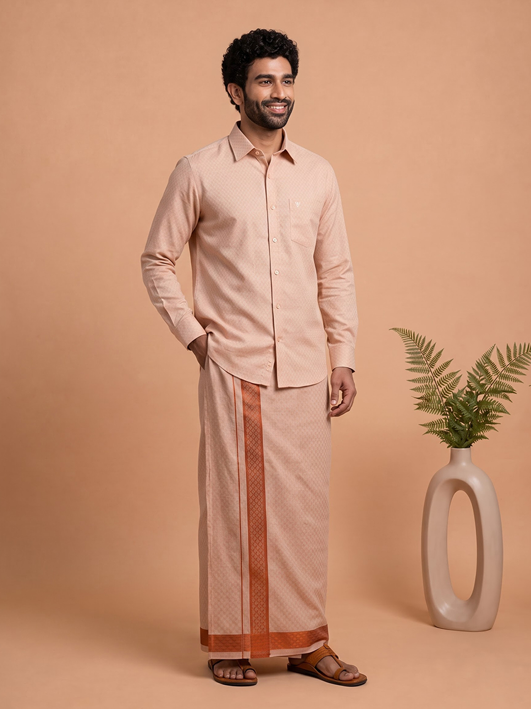 Tissue Copper Jacquard Shirt & Dhoti Set (2-in-1) | CD12