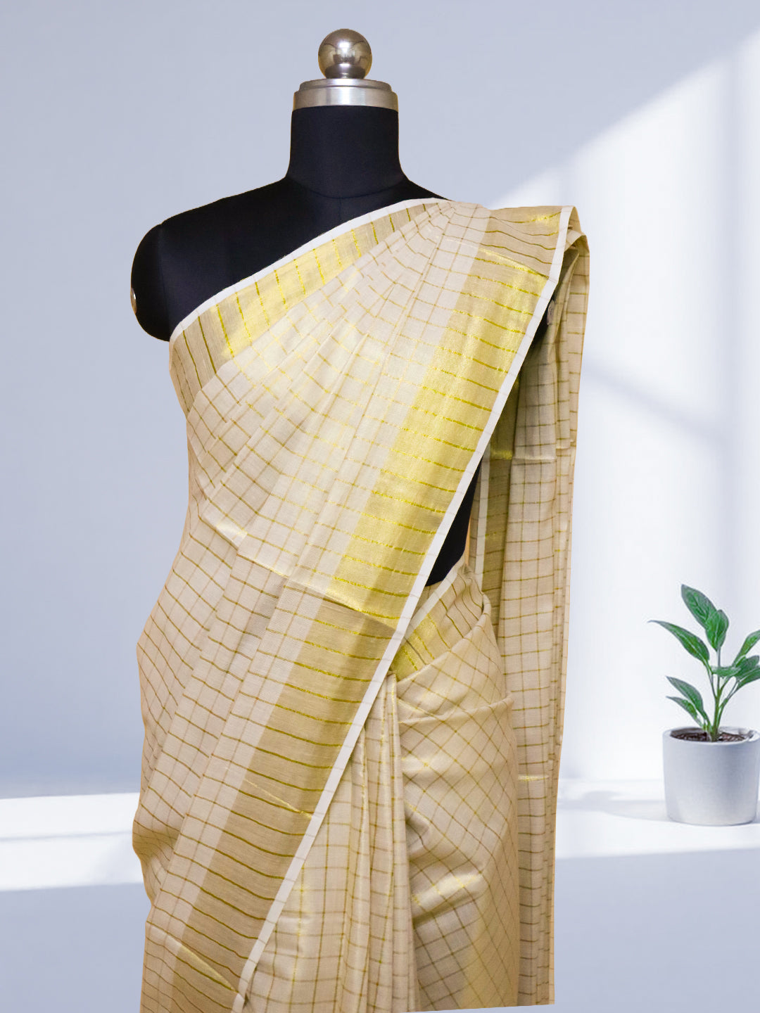 Women Kerala Tissue Gold Checks Saree KS210