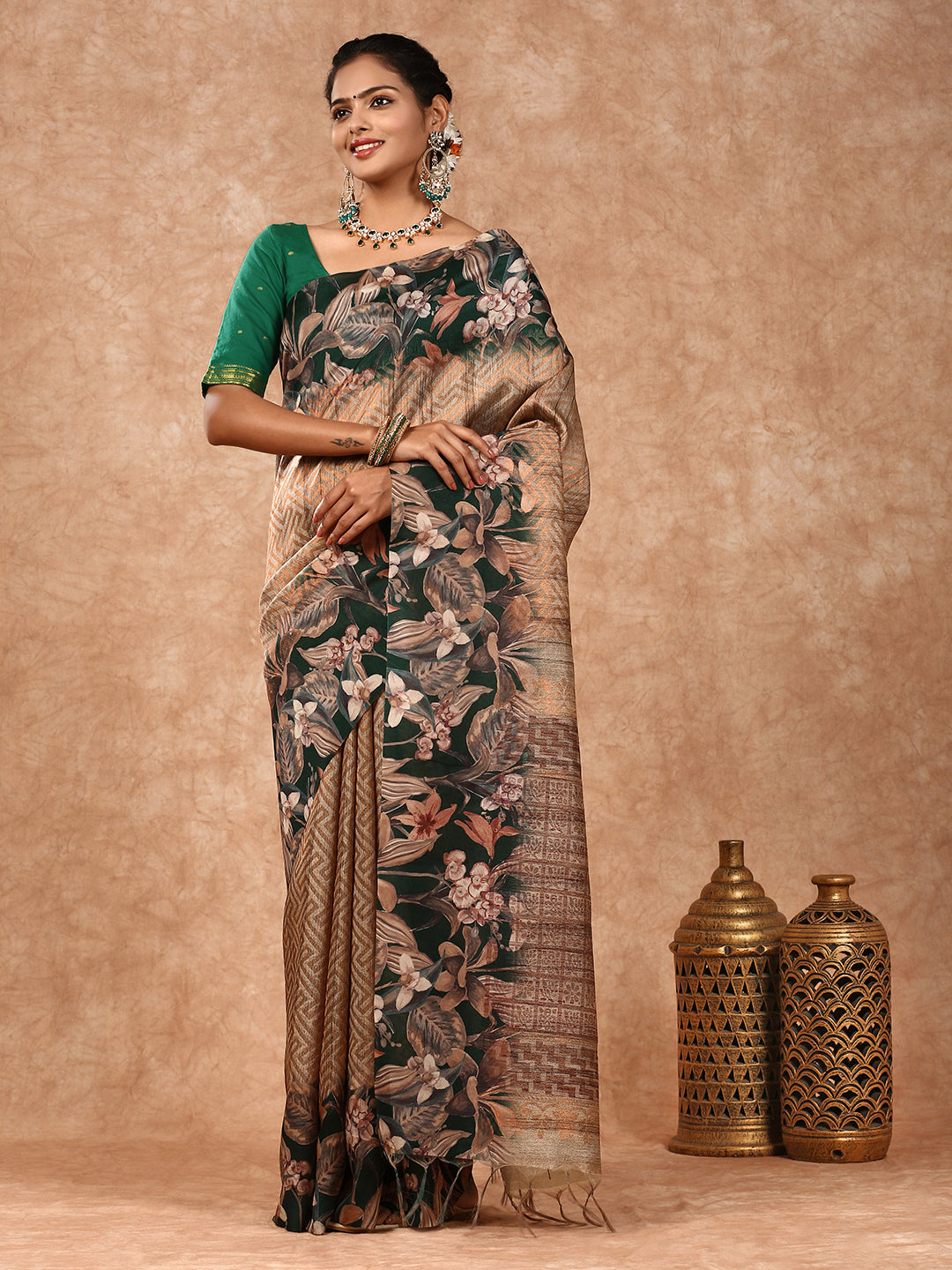 Women Semi Tussar Weaving Saree Brown ST152