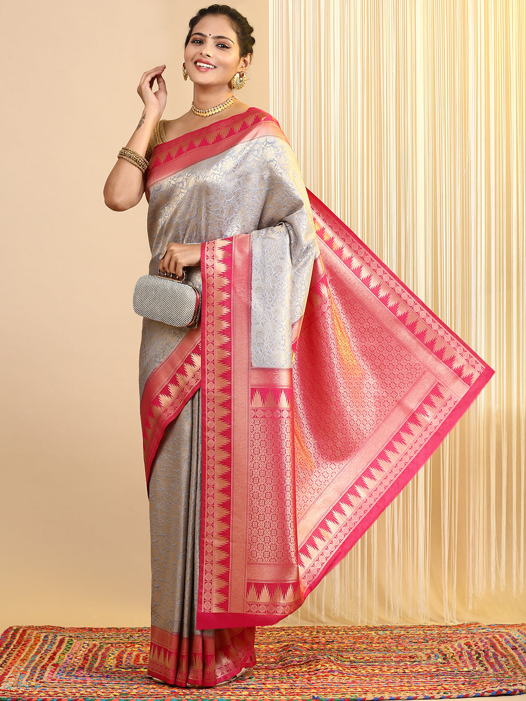 Women Semi Silk Saree Grey SS206