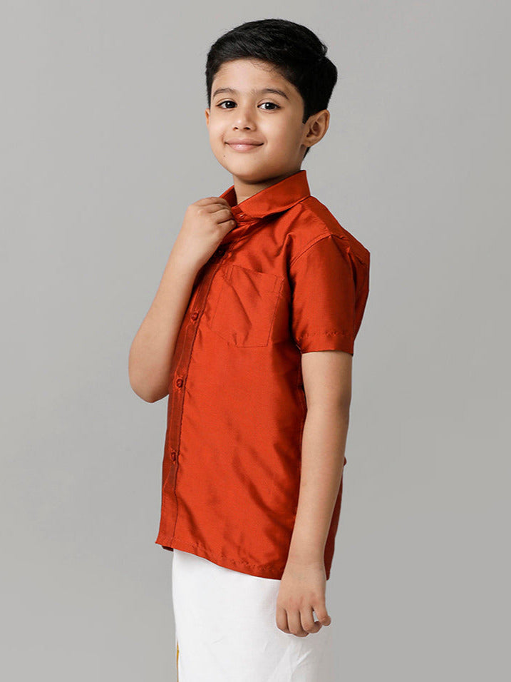 Boys Silk Cotton Brick Half Sleeves Shirt K39