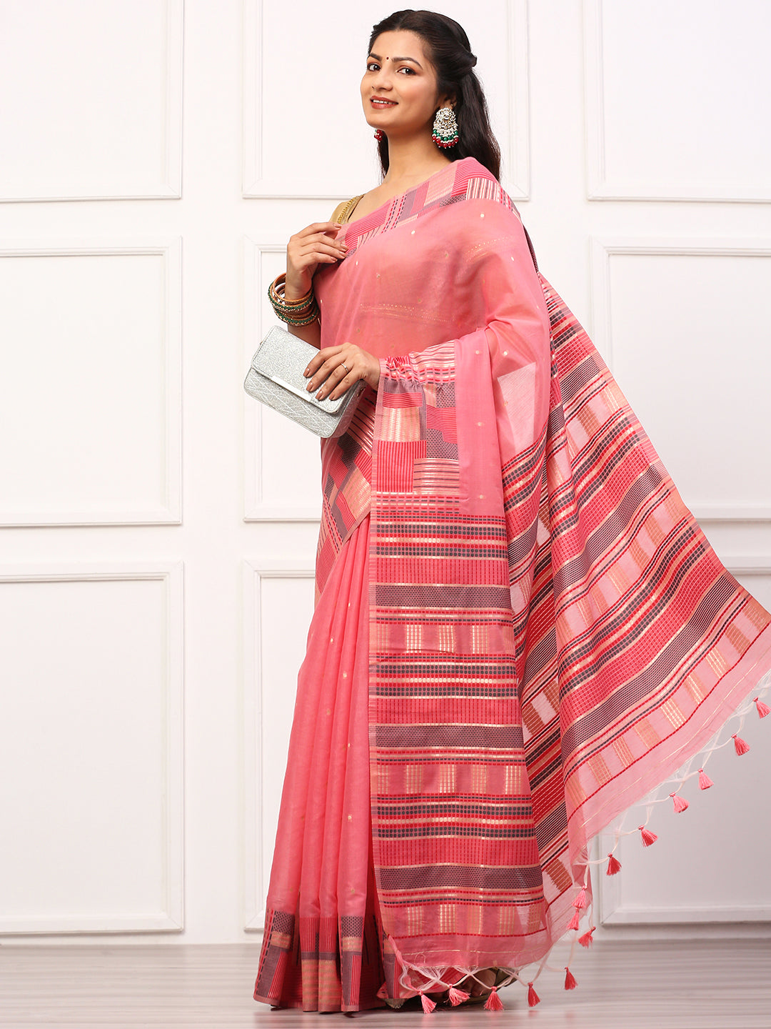 Womens Semi Silk Saree Pink SS245