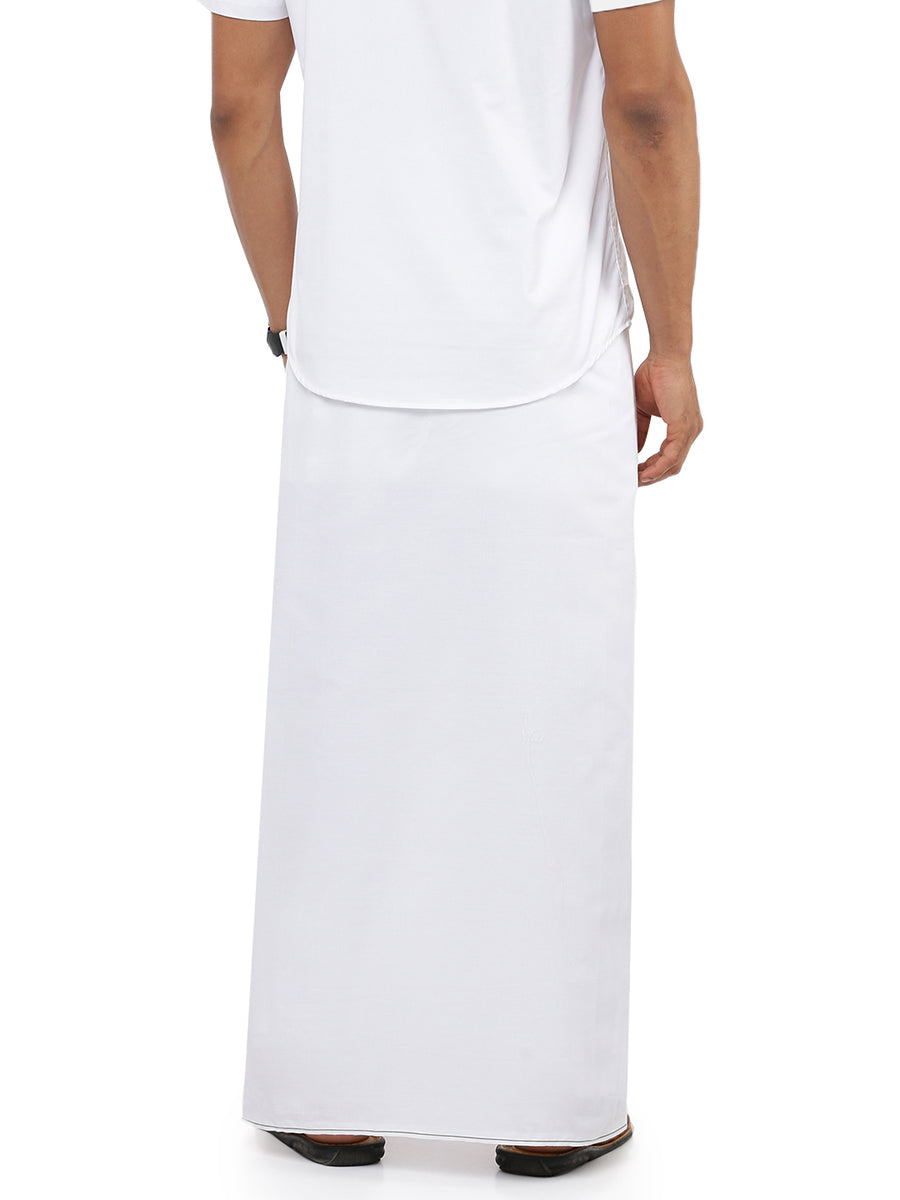 Mens White Single Dhoti with Light Green Small Border Gold Star Fine-Back view
