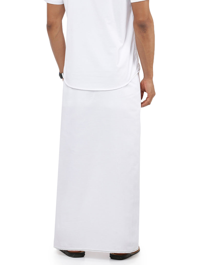 Mens White Single Dhoti with Light Green Small Border Gold Star Fine