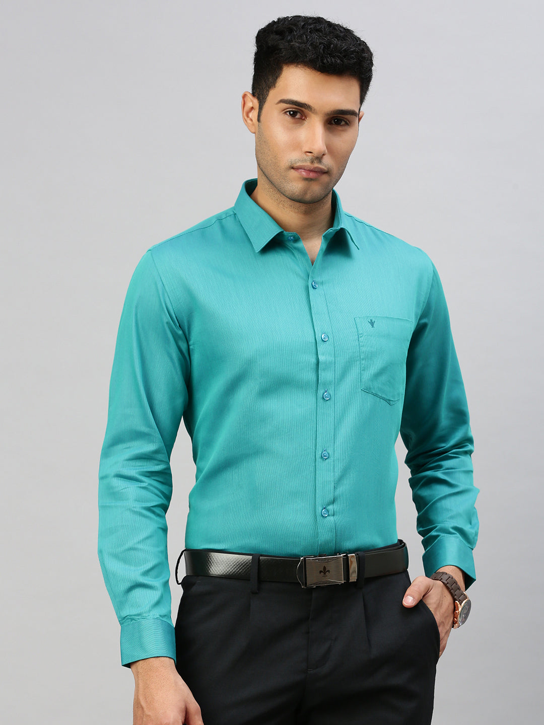 Men Cotton Rich Shirt Pine Green TZ6