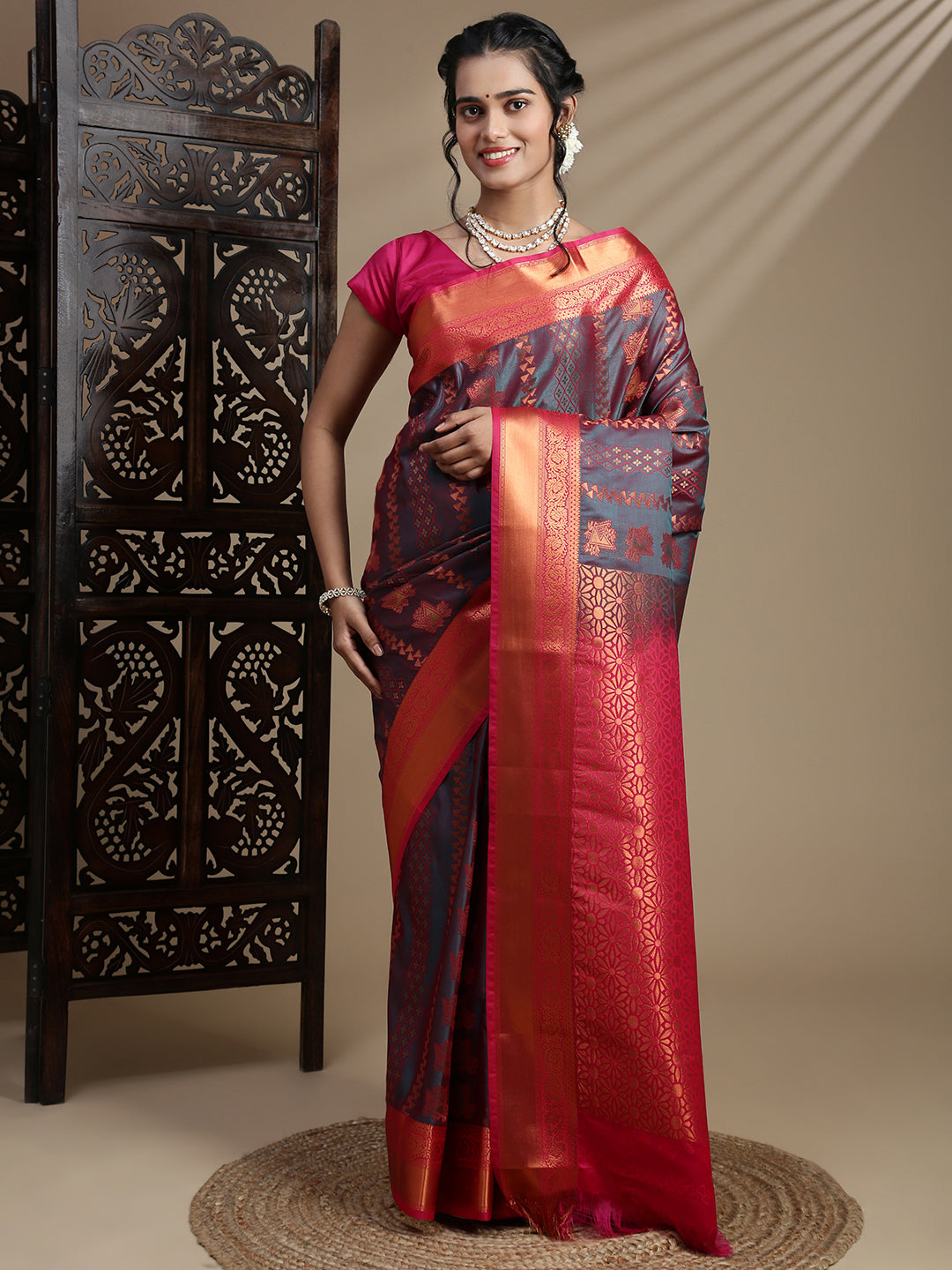 Couple Combo Shirt & Dhoti Set with Saree Grey ASS116