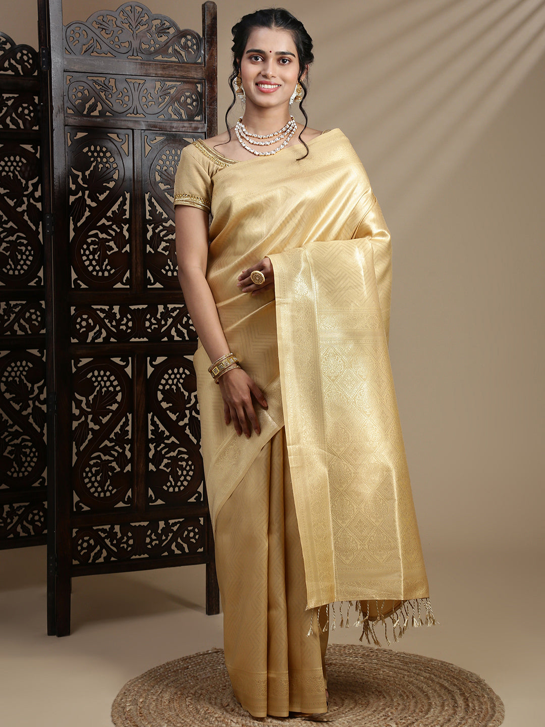 Couple Combo Shirt & Dhoti Set with Saree Gold ASS109