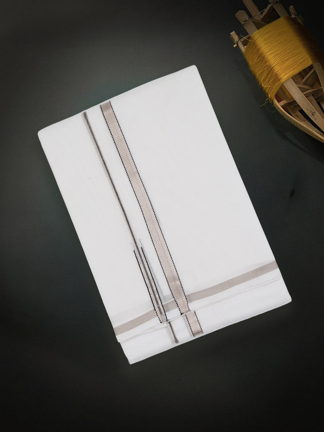 Men Premium Handloom White Dhoti with Fancy Border HLM69