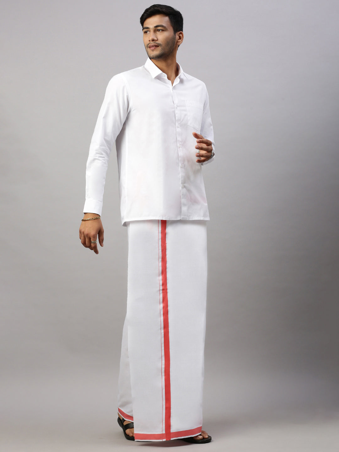 Mens White Shirt with Single Layer Dhoti Pink Combo WS17