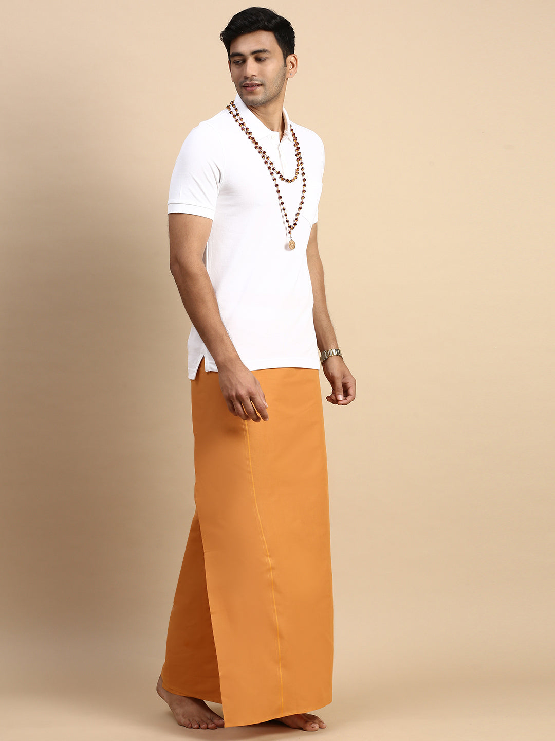 Men Devotional Small Border Dhoti & TShirt Set Kavi EP1