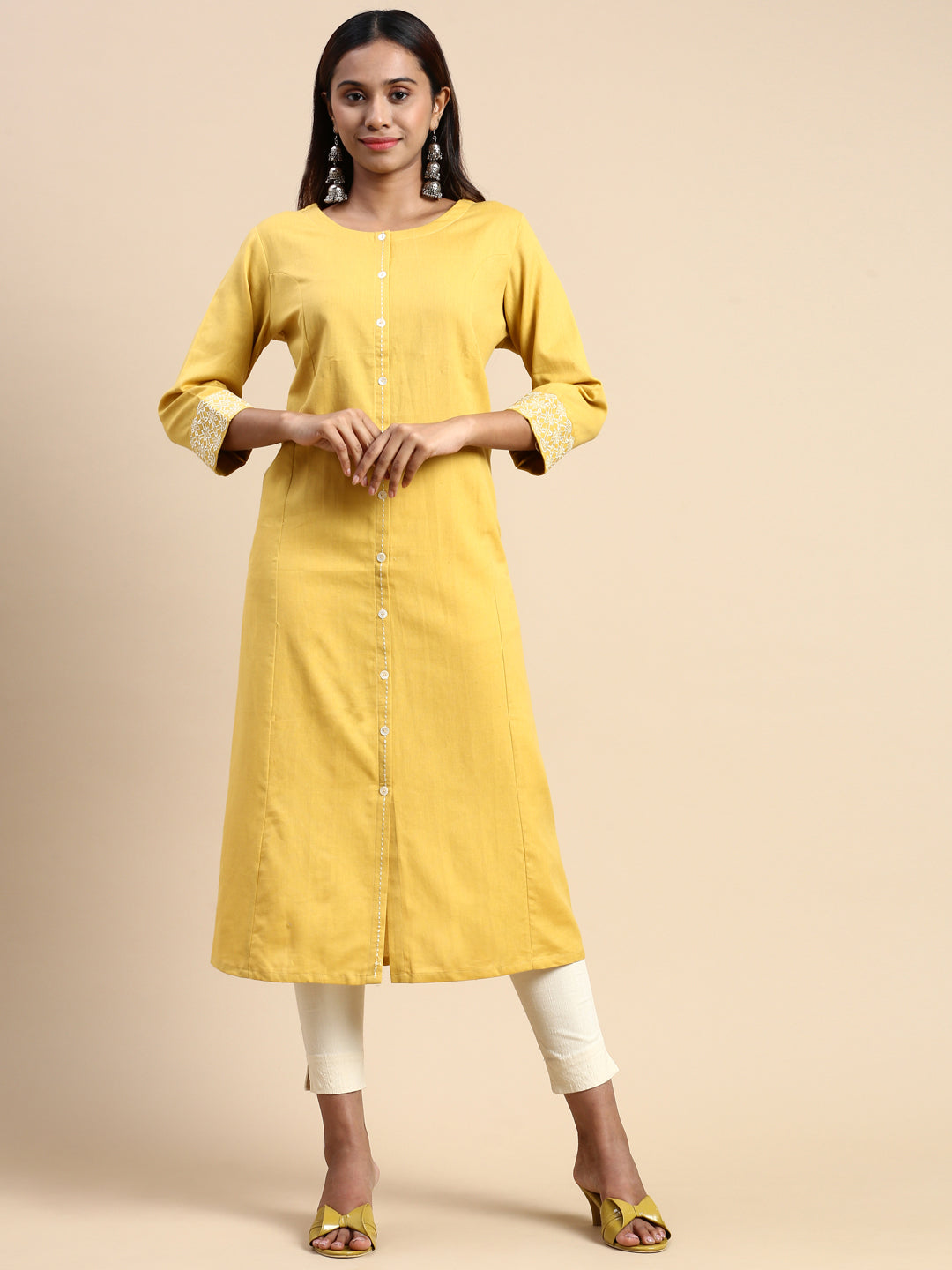 Mustard Yellow Silk Casual Kurti – Indian Rani