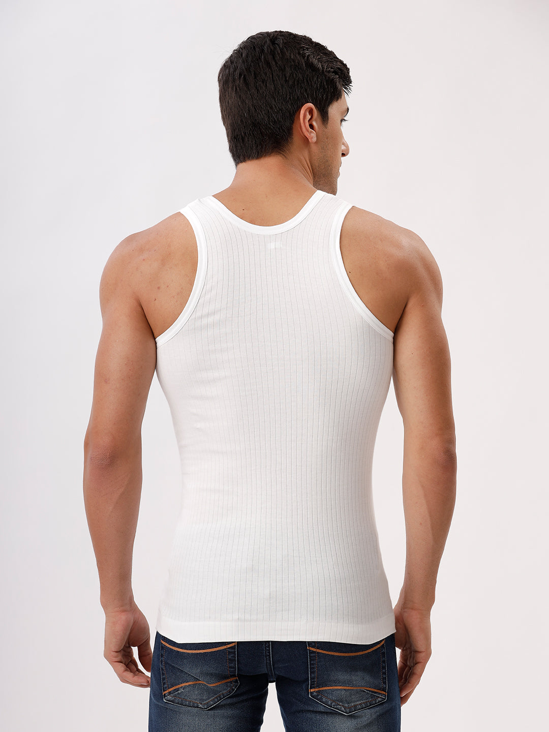 Men 100% Combed Cotton White Striped Vest RN Gaurav (Pack of 2)