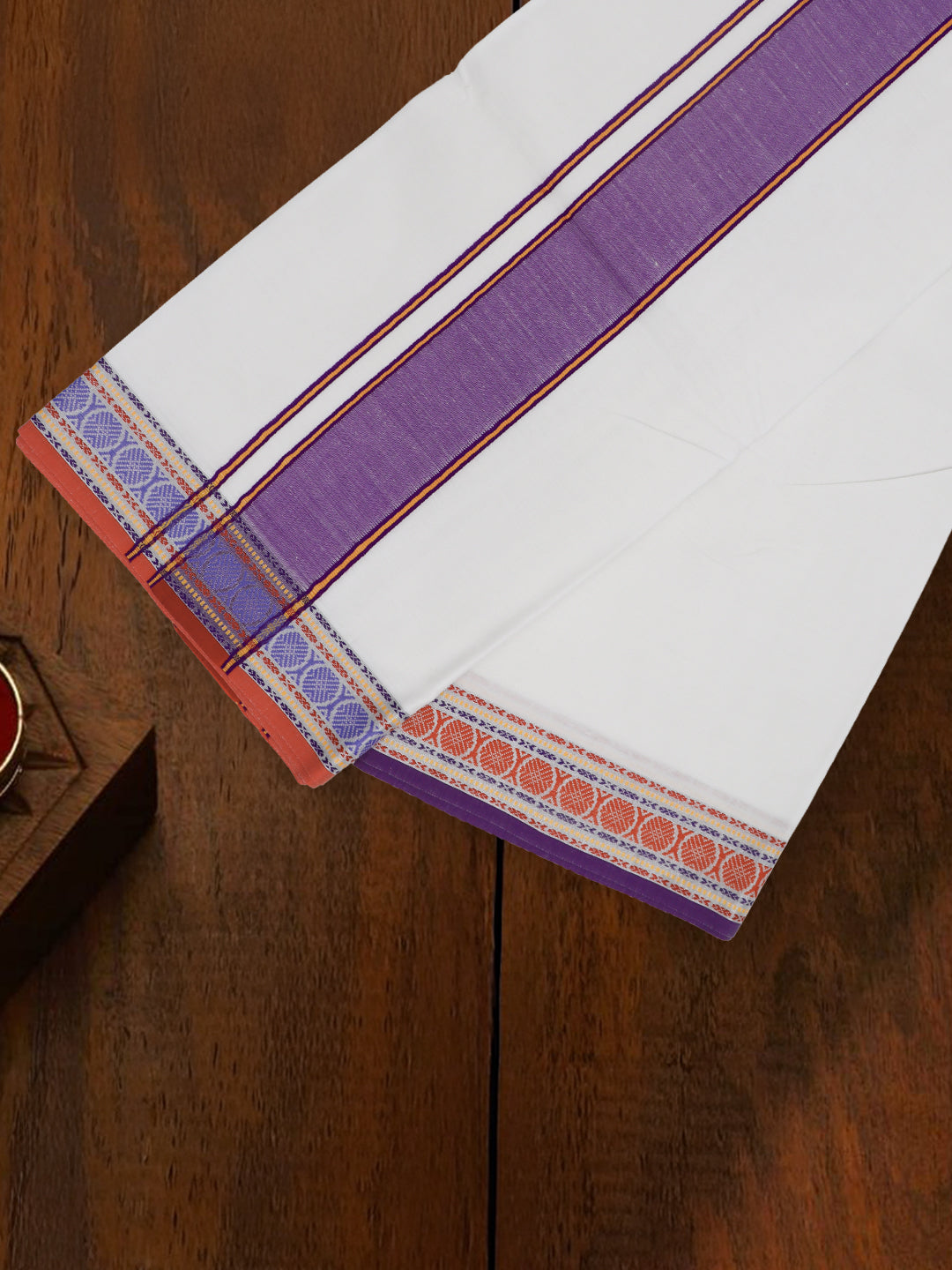 Men Cotton Violet Fancy Border Panchakacham with Angavasthram Keerthisena (9+5) KS05