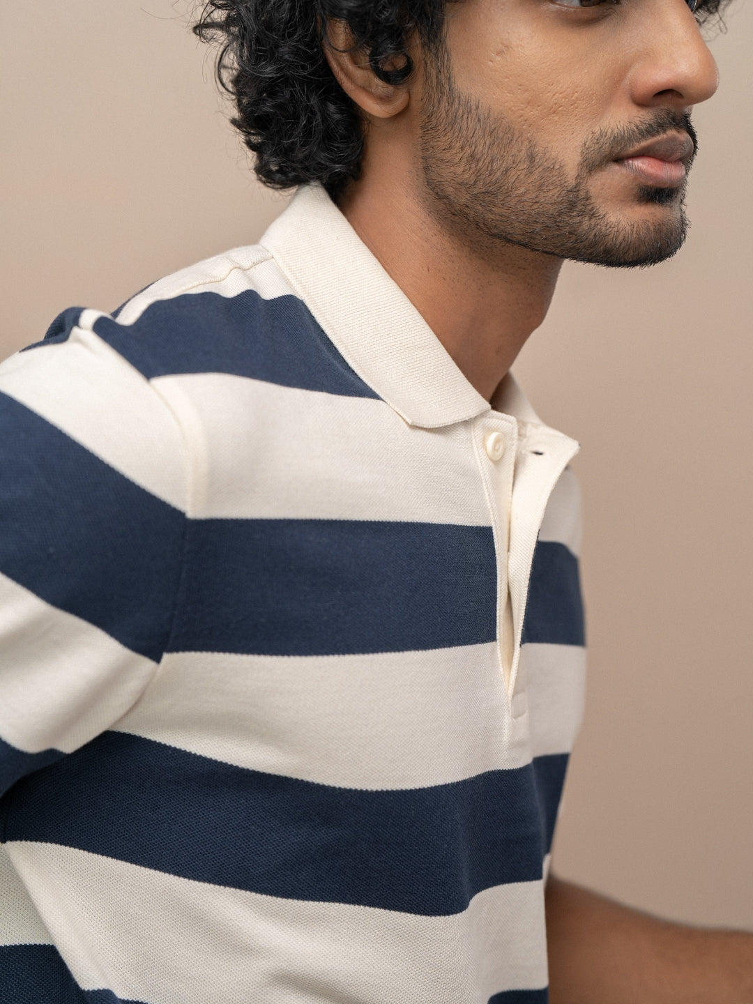 Men Smart Fit Engineered Polo T-Shirt OffWhite with Navy EN22