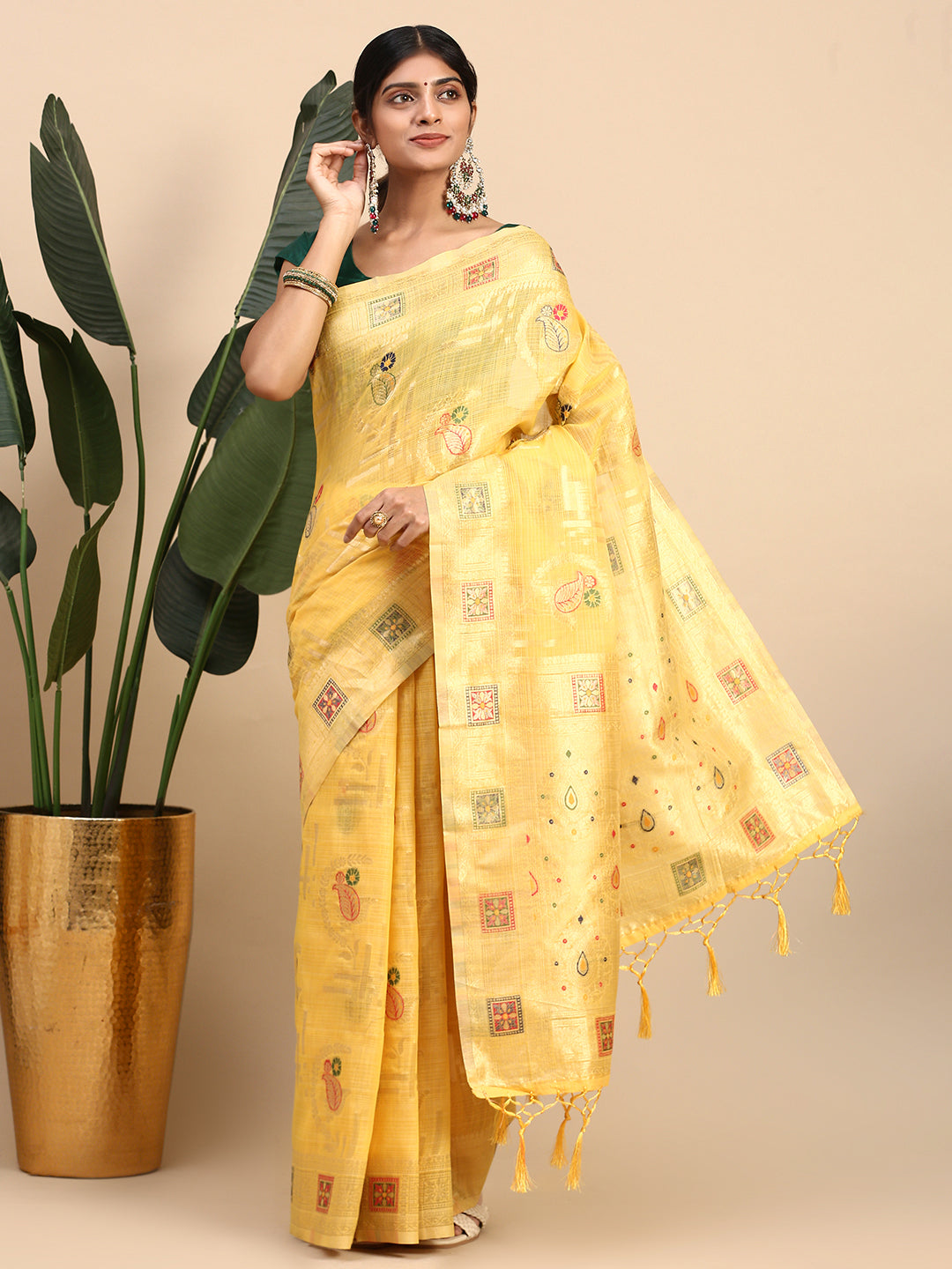 Couple Combo Shirt & Dhoti Set with Saree Yellow SL167