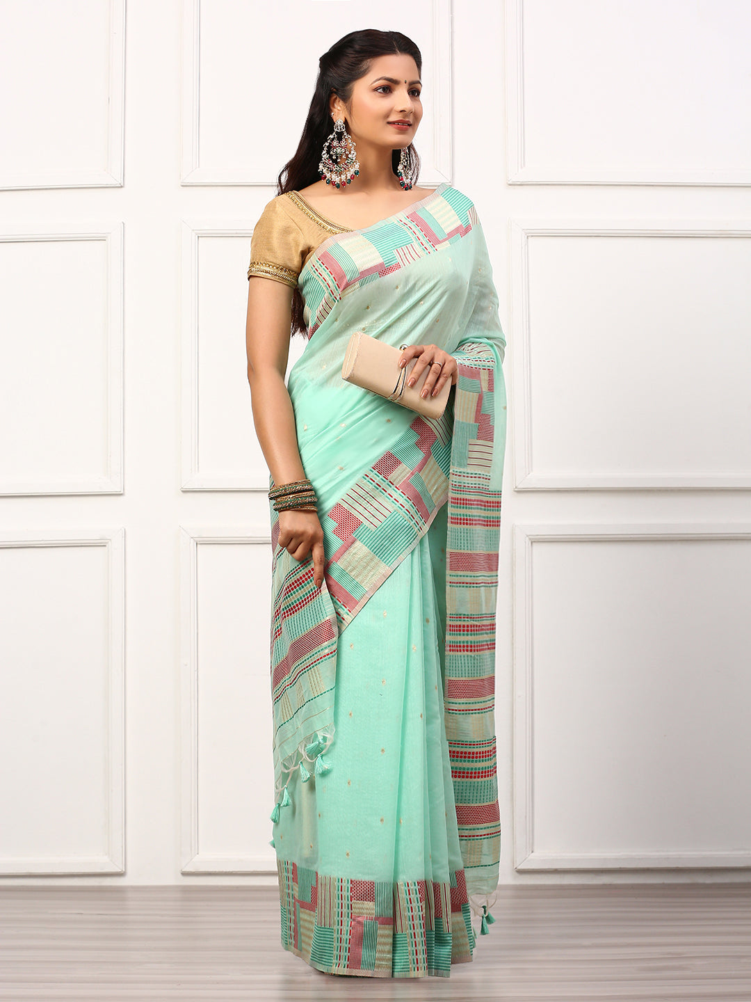 Womens Semi Silk Saree Green SS246