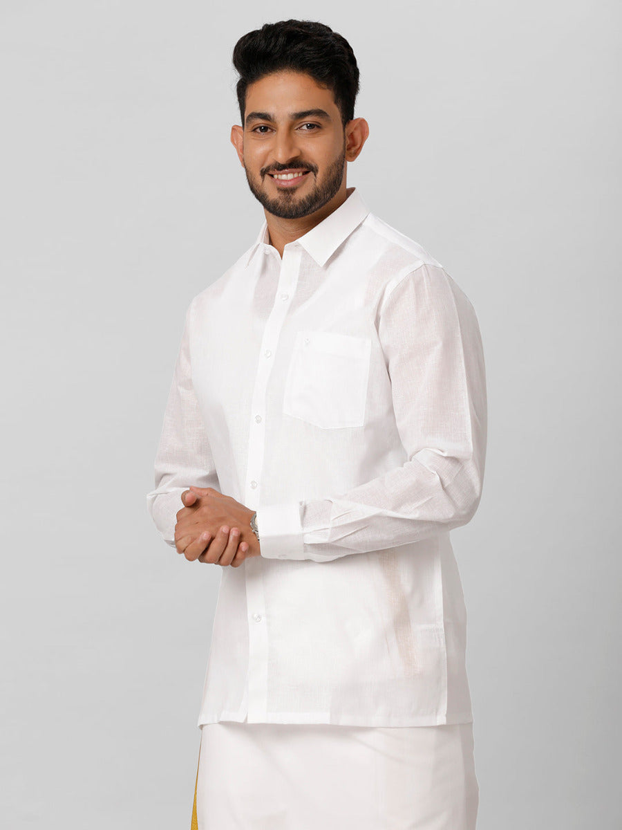 Mens Poly Cotton White Full Sleeves Shirt Minister Plus-Side view