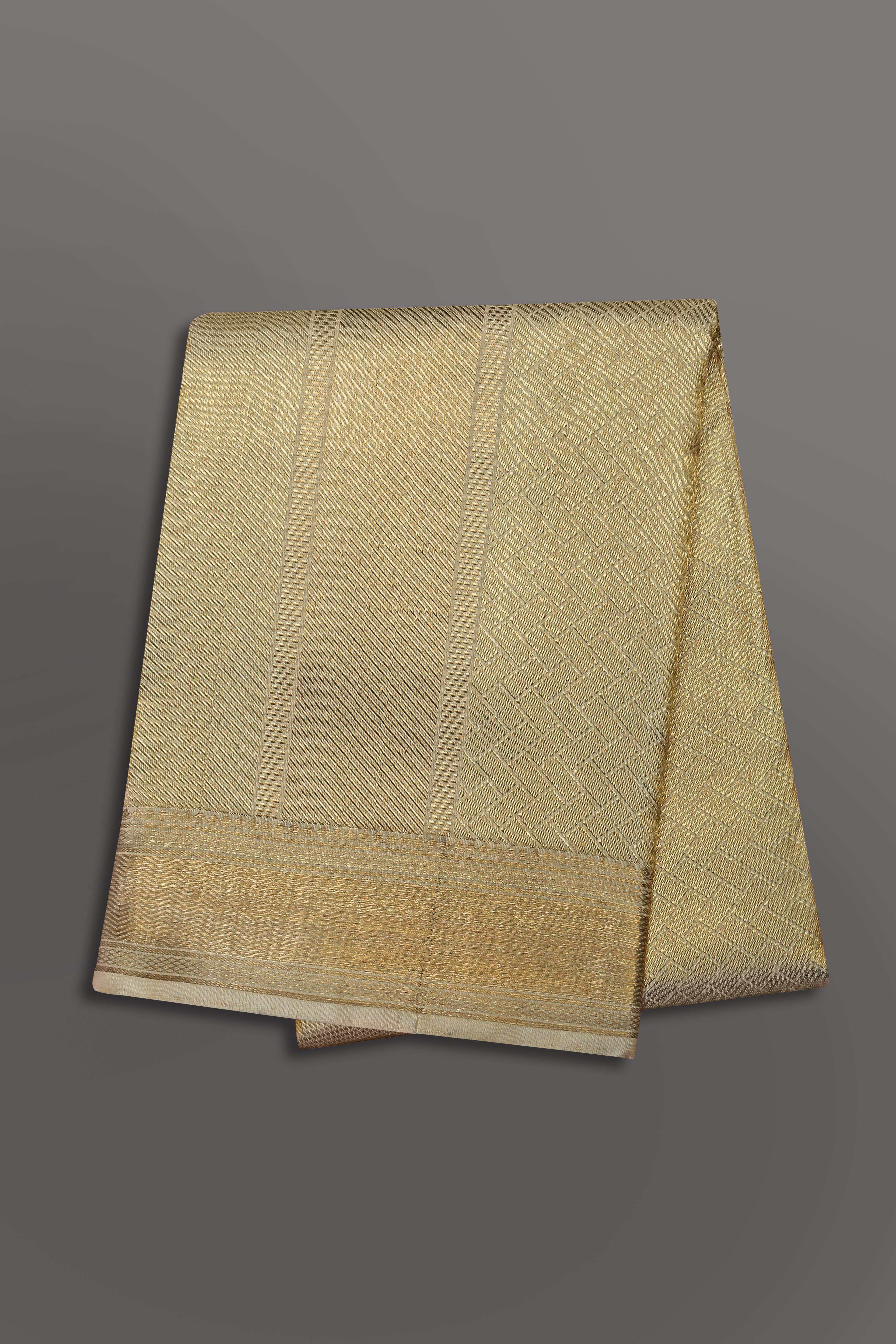 Men Premium Pure Silk Dhoti and Towel Set with 2-gram Gold Jari Amirtham