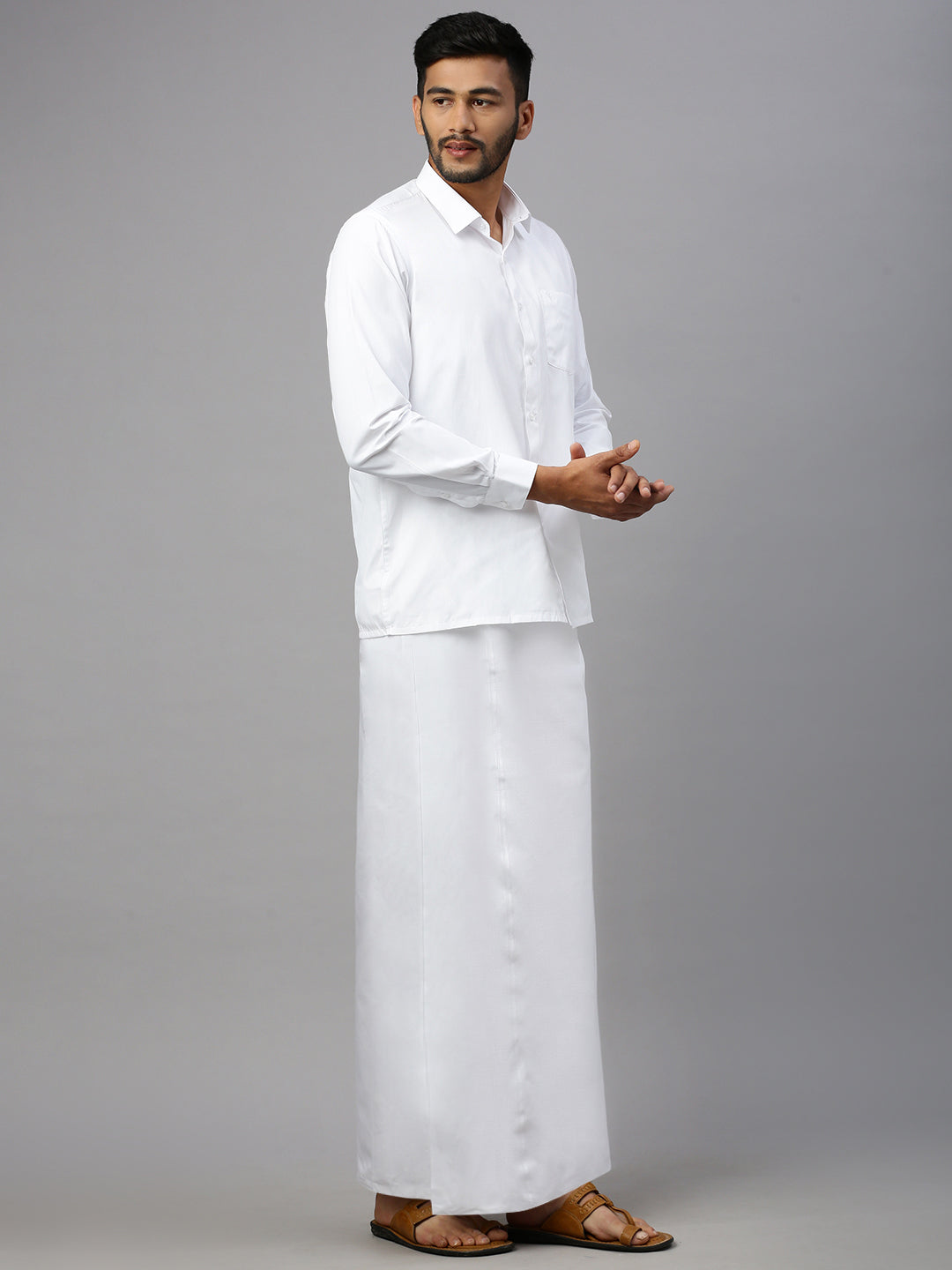 Men Formal White Shirt with Paramas Dhoti Combo