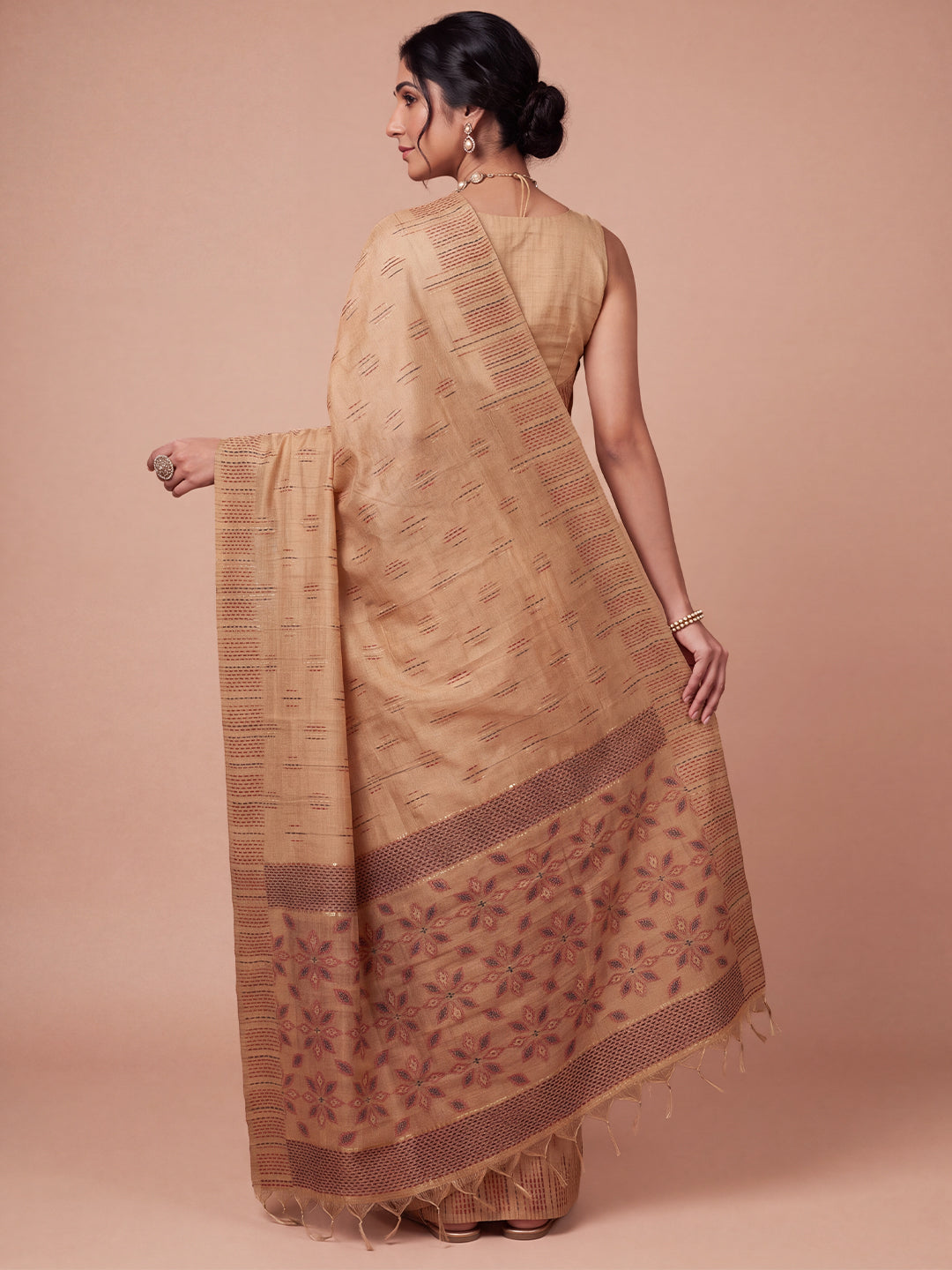 Women Kora Cotton Orange Printed Saree KC03