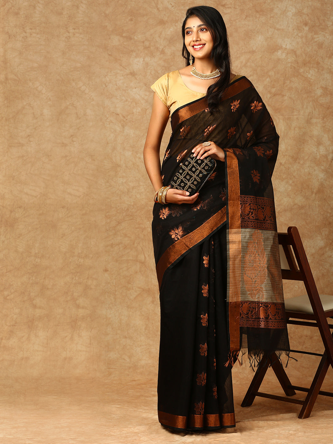 Women Semi Silk Saree Black SS317