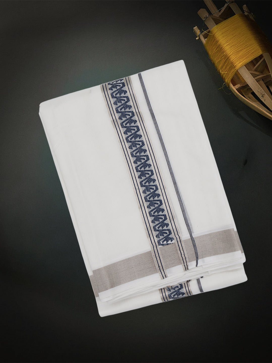 Men Premium Handloom White Dhoti with Fancy Border HLM73