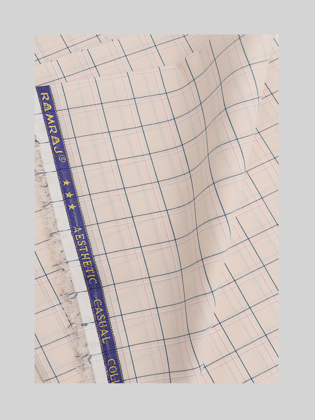 Men Cotton Rich Checked Shirt Fabric Peach High Style