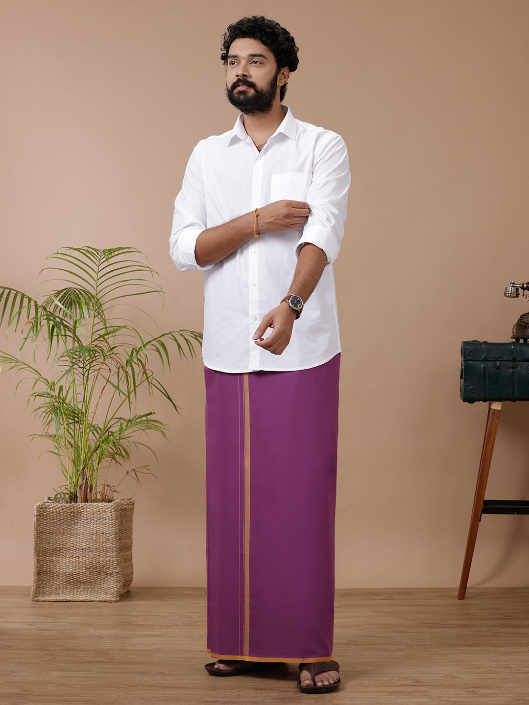 Men Fancy Border Dhoti Violet Enrich Colour 18(GRJUF)