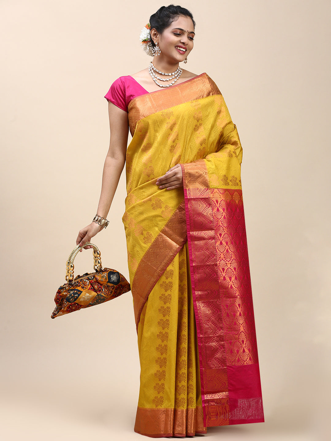 Women Semi Silk Saree Yellow SS308