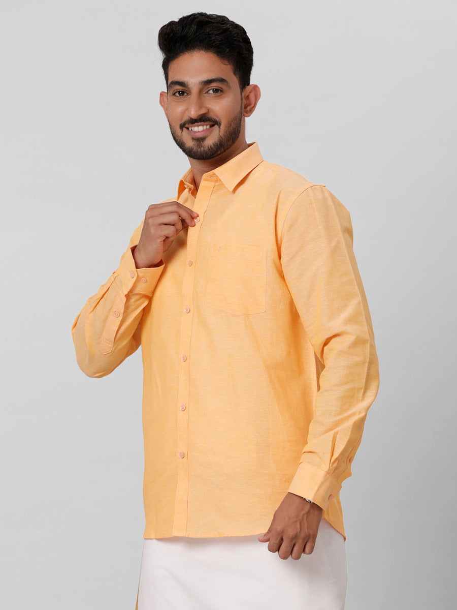 Mens Linen Cotton Formal Orange Full Sleeves Shirt LF8-Side view