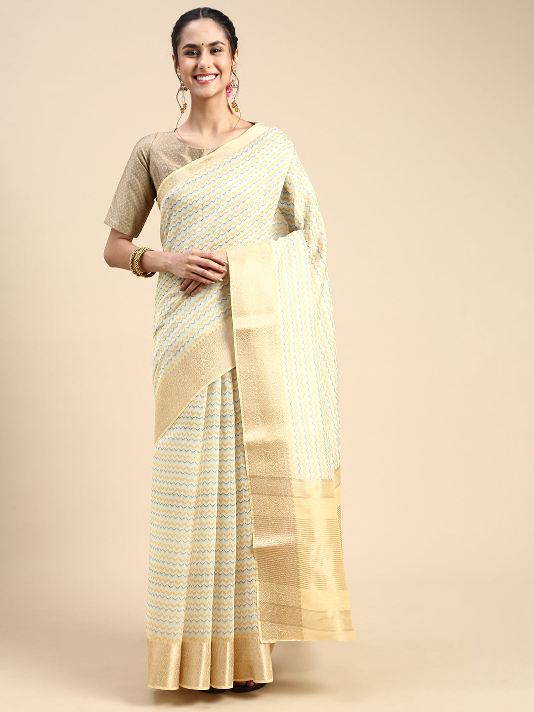 Digital Printed Sandal & Yellow Colour Semi Linen Saree SL85