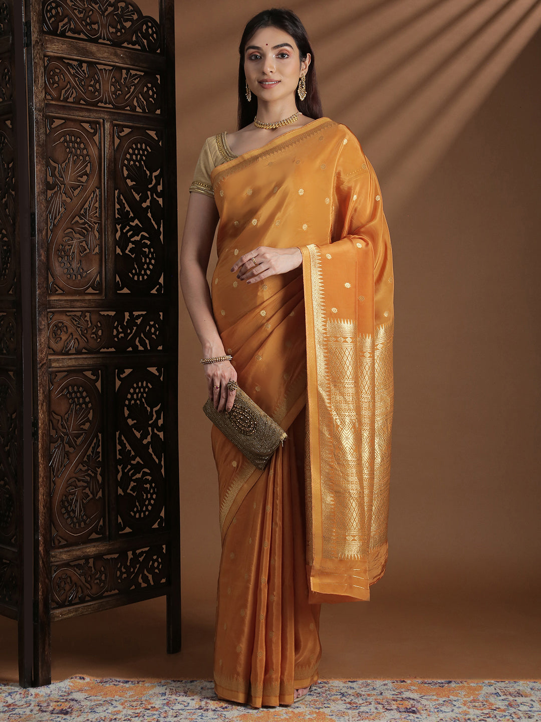 Women Semi Mysore Silk Saree Mustard SS400