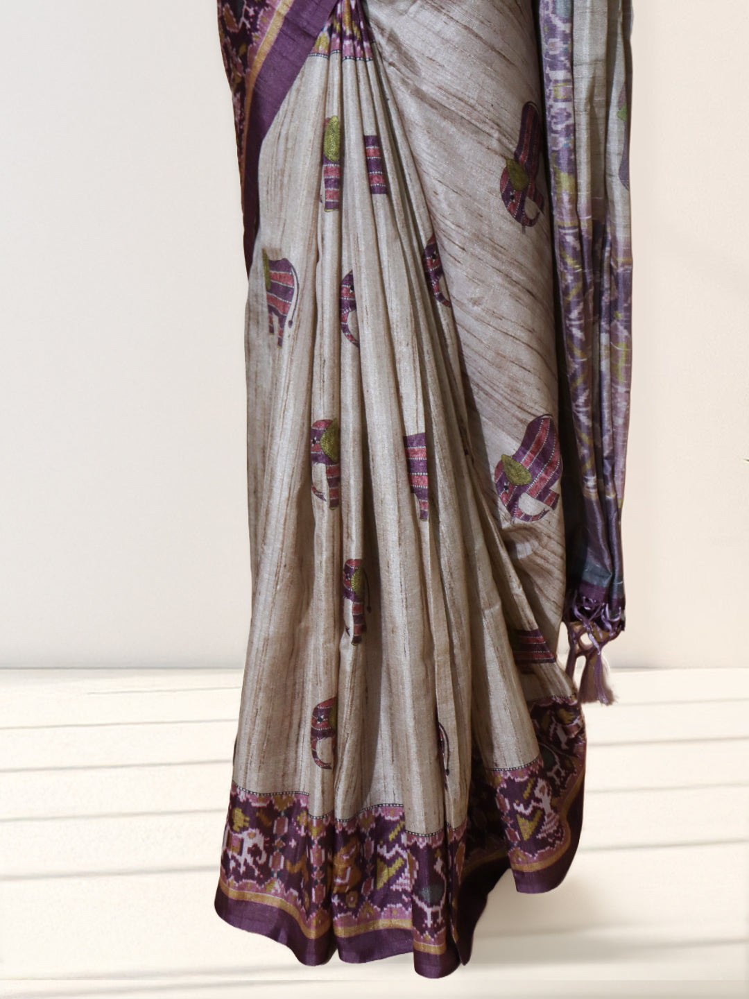 Women Brown with Purple Semi Tussar Printed Saree ST308