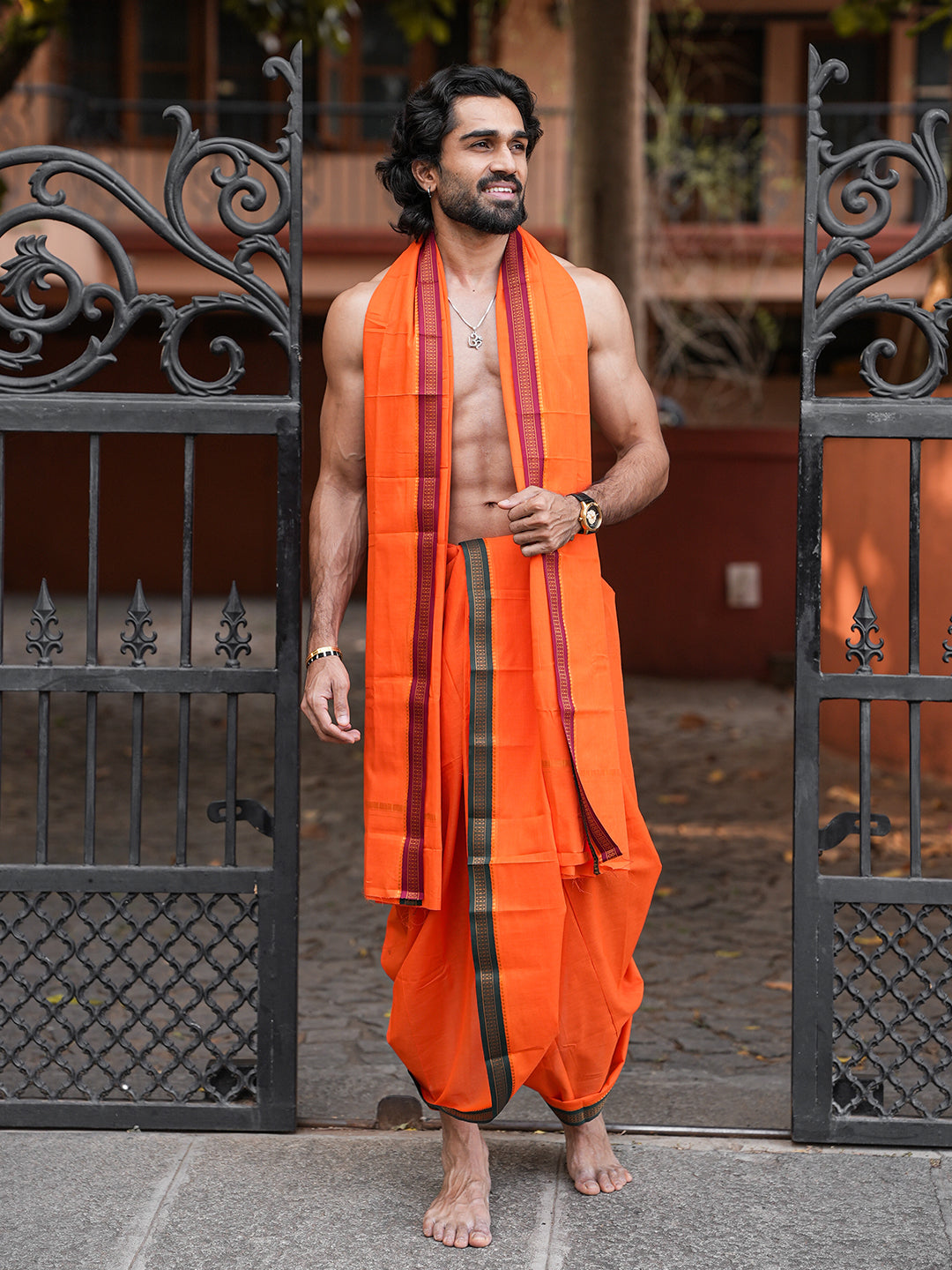 Men Panchakacham with Angavasthram Orange (9+5) Shreeman Pet