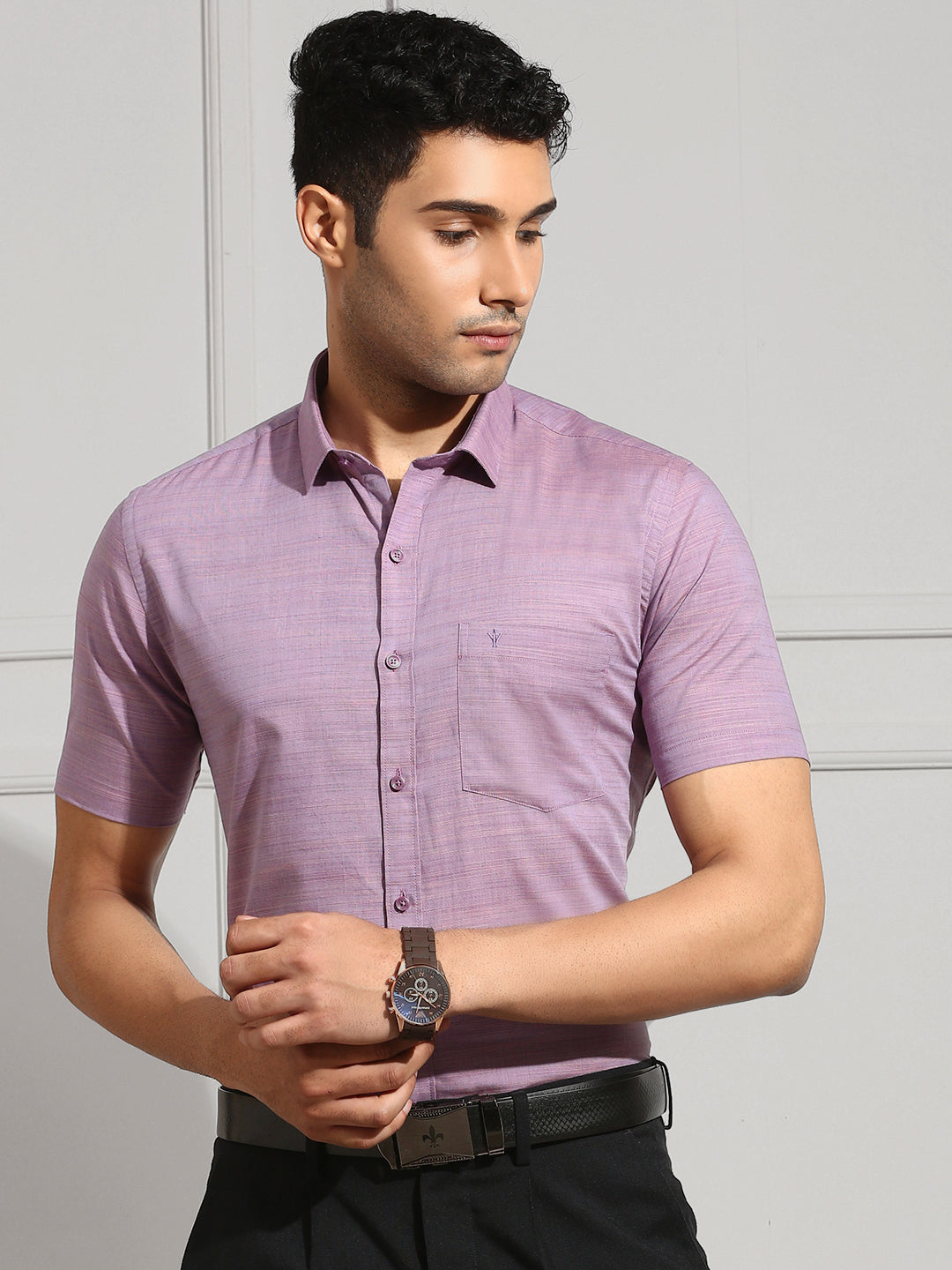 Men 100% Cotton Shirt Purple CL7 GE2