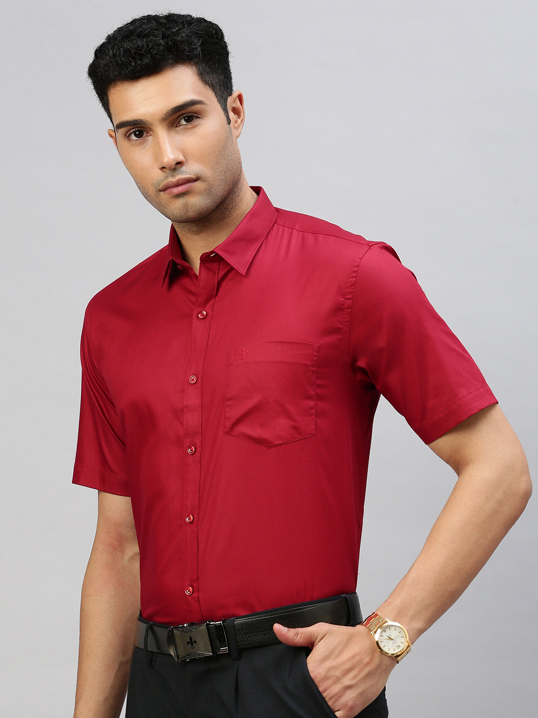 Men 100% Cotton Shirt Red TW4