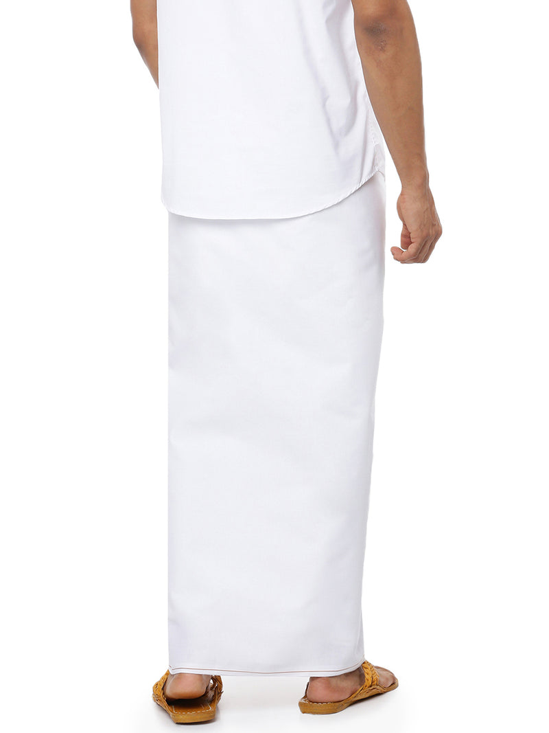 Mens White Single Dhoti with Mustard Small Border Gold Star Fine