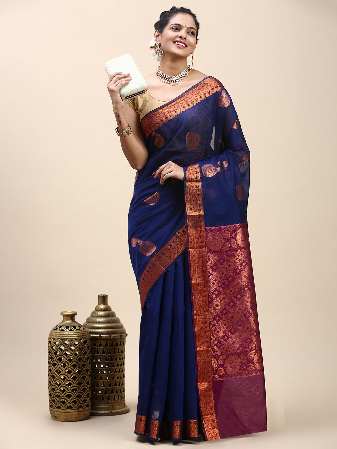 Couple Combo Shirt & Dhoti Set with Saree Blue SS301