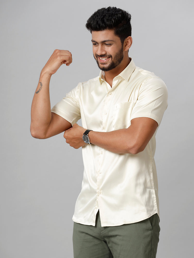 Mens Party Wear Cream Half Sleeves Shirt