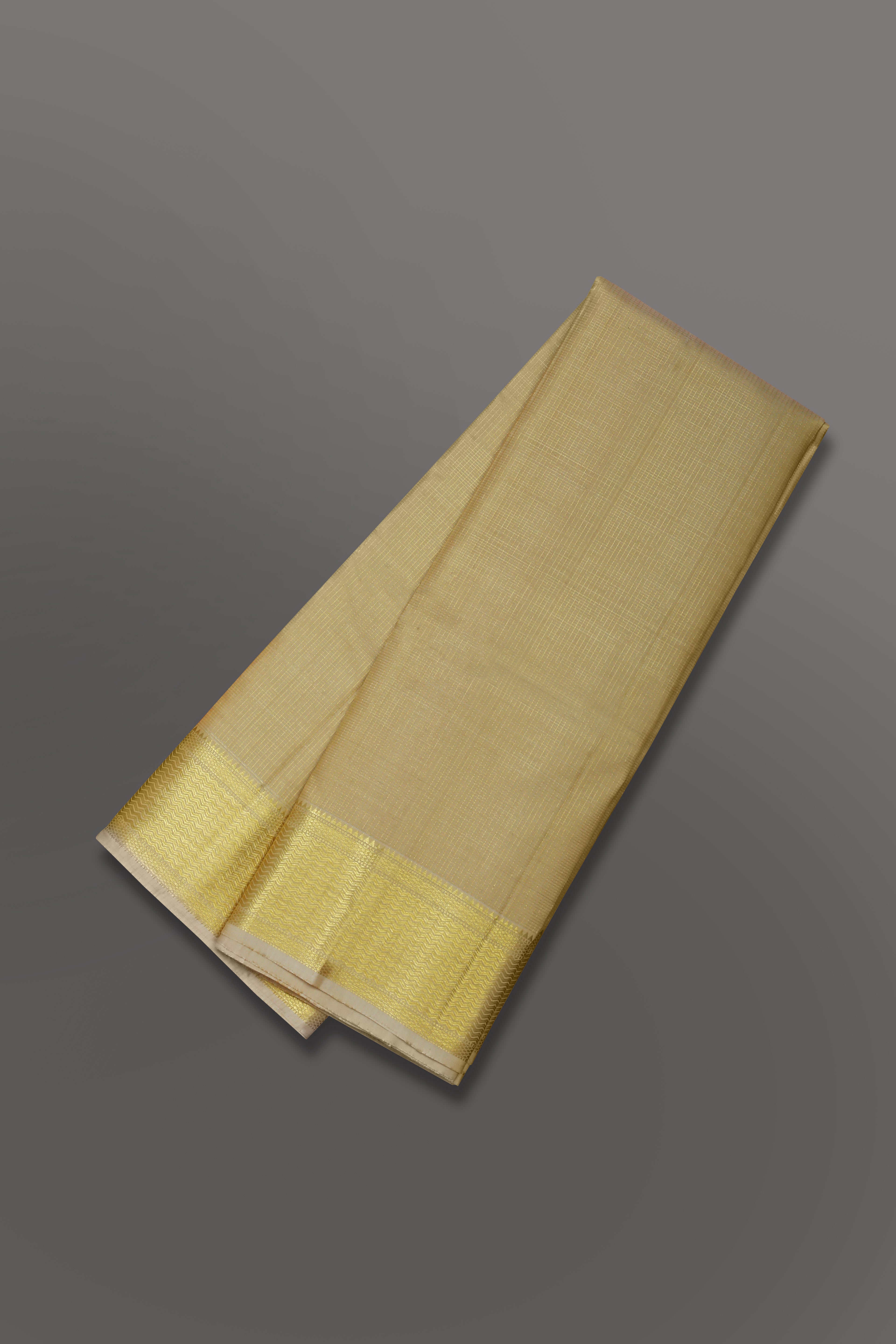 Men Premium Pure Silk Dhoti & Towel Set with 2-gram Gold Jari Border Virutcham