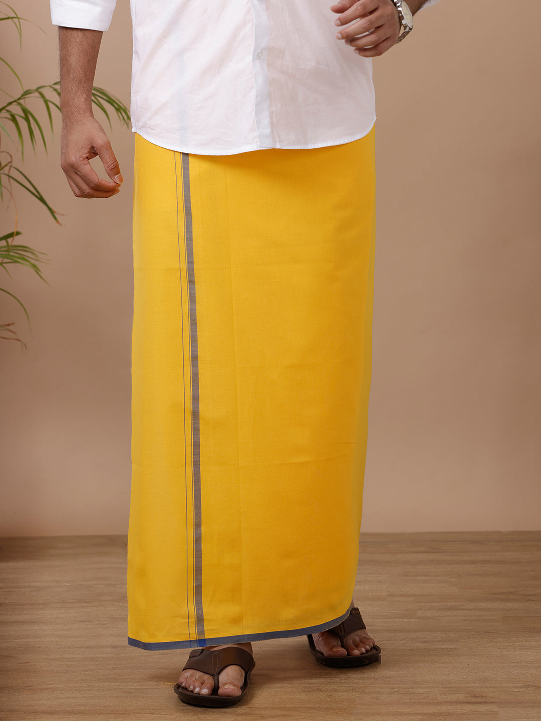 Men Fancy Border Dhoti Yellow Enrich Colour 13 (GLDF)