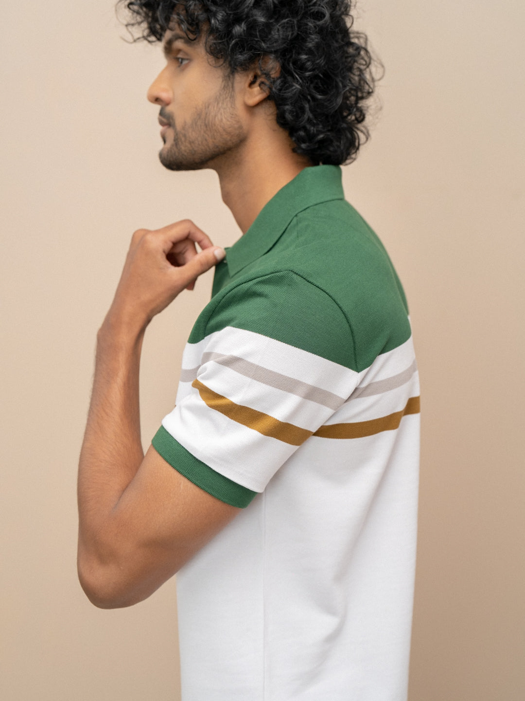 Men Combed Cotton Rich Smart Fit Engineered Polo T-Shirt Green with White EN15
