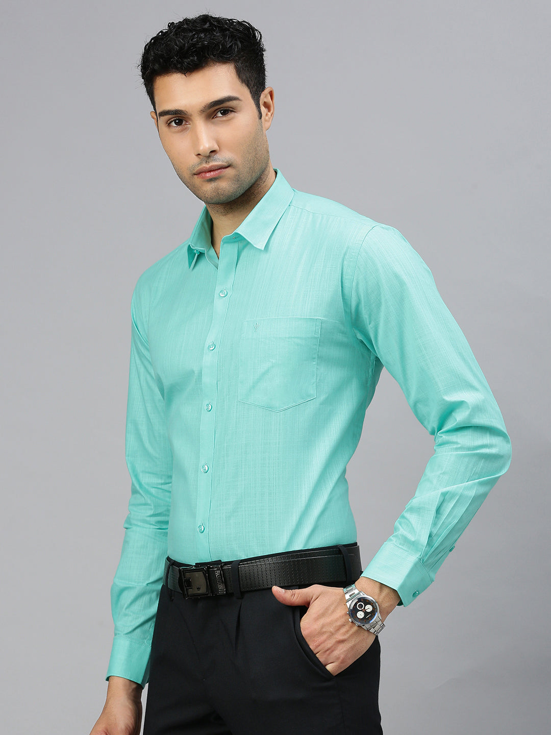 Men 100% Cotton Shirt Greenish Cyan T37 TM3